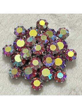 Vintage Weiss Aurora Borealis Rhinestone Brooch Cluster Design Signed 2 Inches